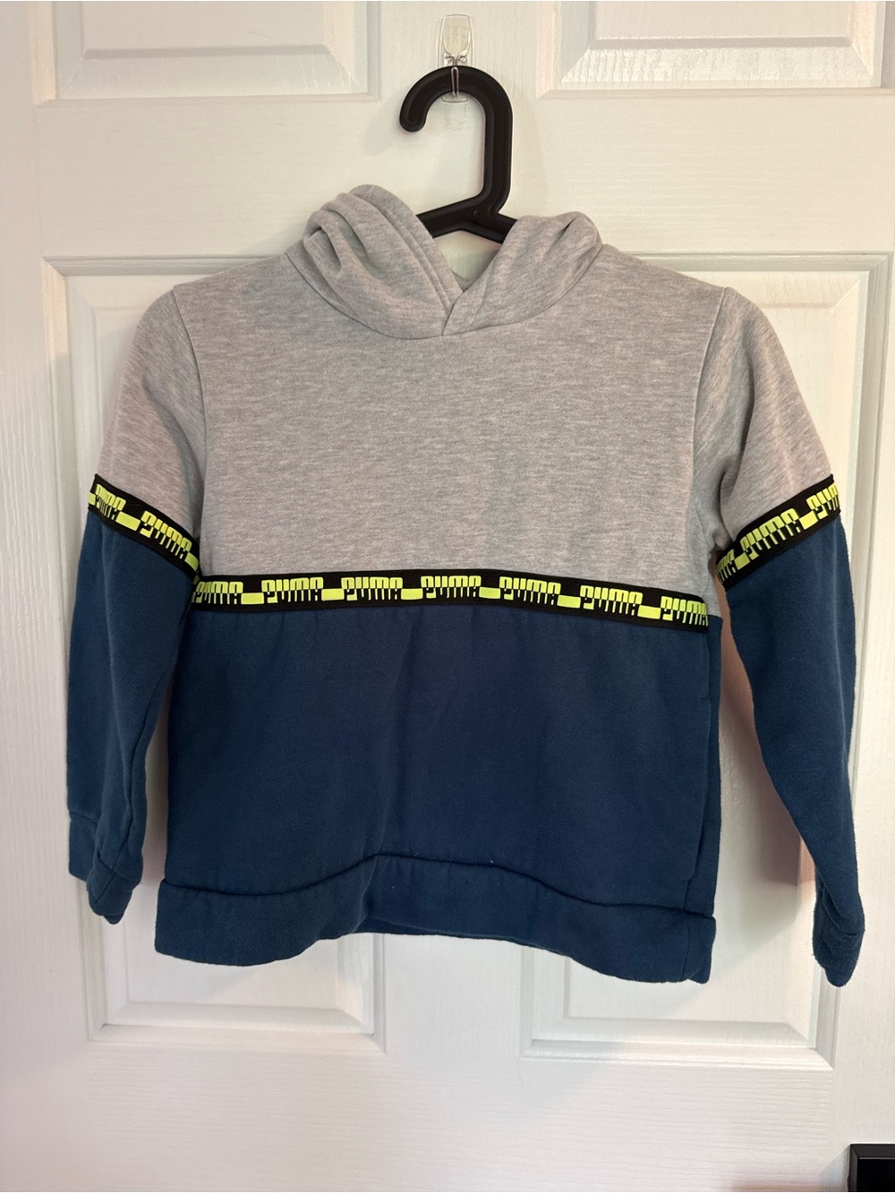 Puma Men’s Gray & Navy Colorblock Crewneck Hoodie with Yellow Trim